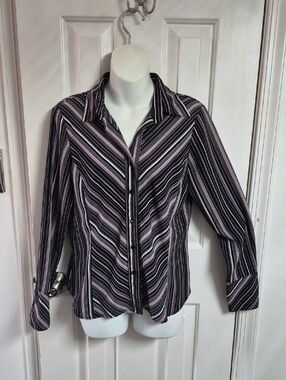 Striped Button-Up Shirt in Black & Light Purple